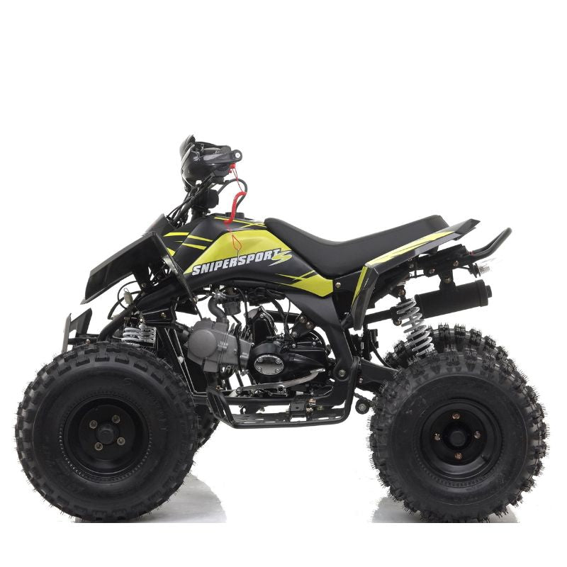 Sniper 120cc Kids Quad Bike Yellow on a white background Side View
