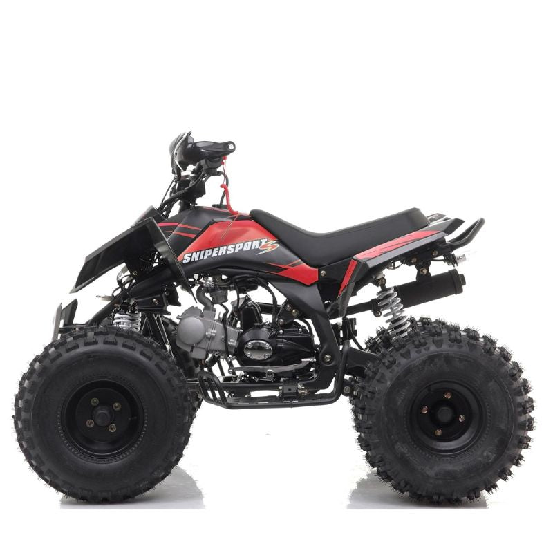 Sniper 120cc Kids Quad Bike Red on a white background Side View
