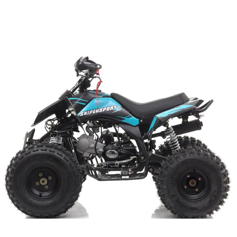 Sniper 120cc Kids Quad Bike Blue on a white background Side View