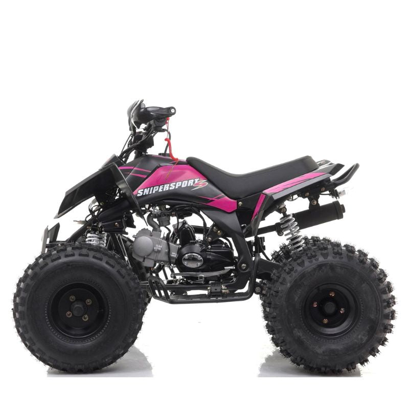 Sniper 120cc Kids Quad Bike Pink on a white background Side View