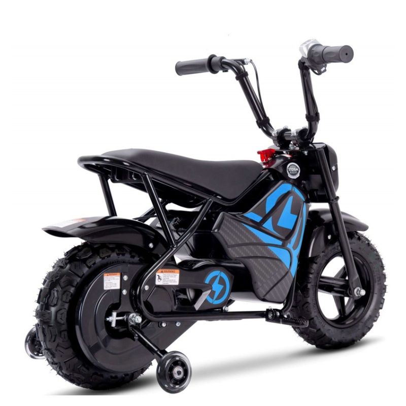 Blue 250w Kids Electric Ride On  Bike on a white background back view