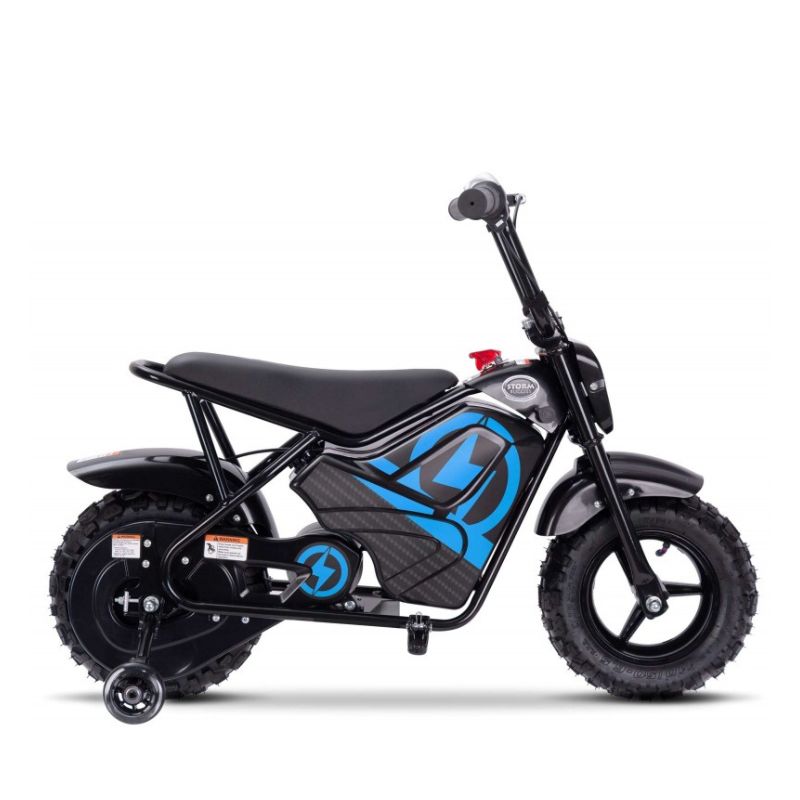 Blue 250w Kids Electric Ride On  Bike on a white  background side view