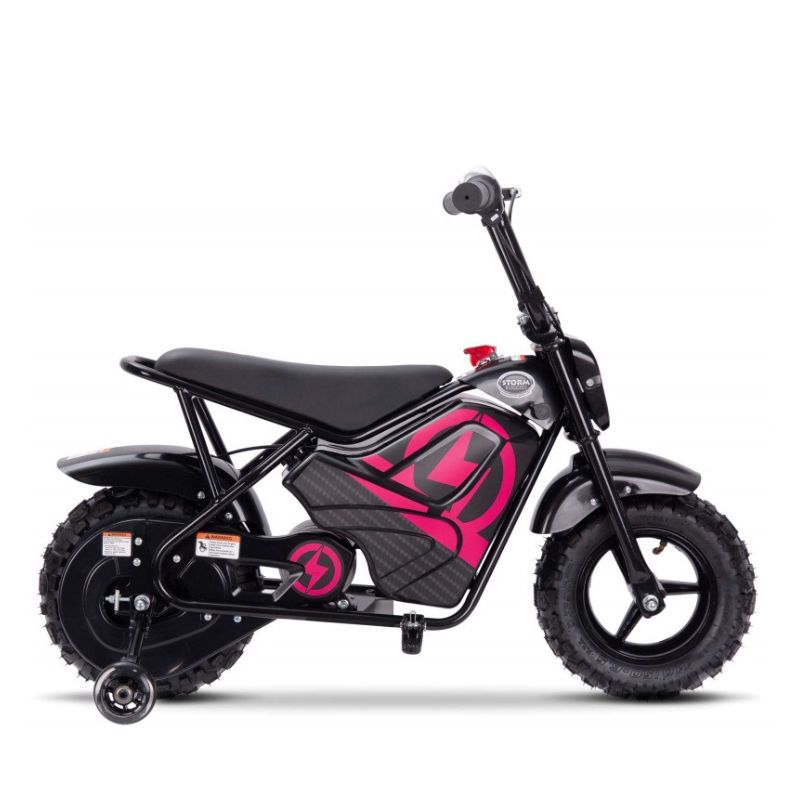 Pink 250w Kids Electric Ride On  Bike on a white  background Side View