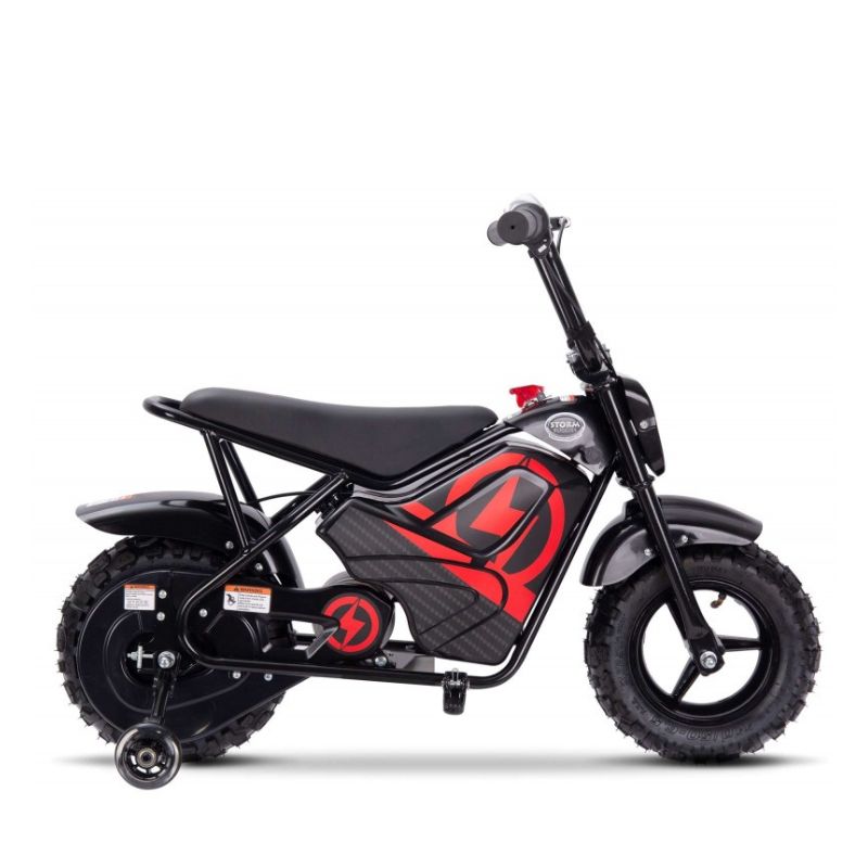 Red 250w Kids Electric Ride On  Bike on a white  background Side View