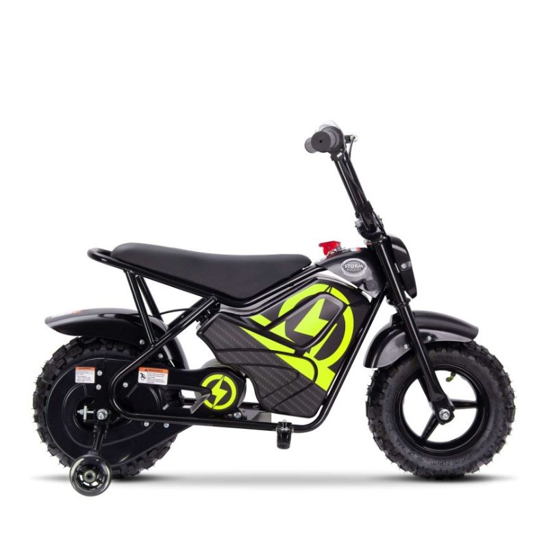 Yellow 250w Kids Electric Ride On  Bike on a white  background side view