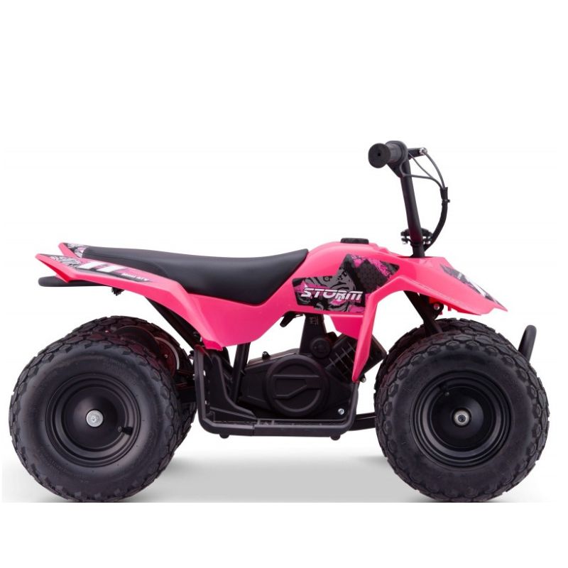 Pink 250w Kids Mini Quad Bike on a white background side view