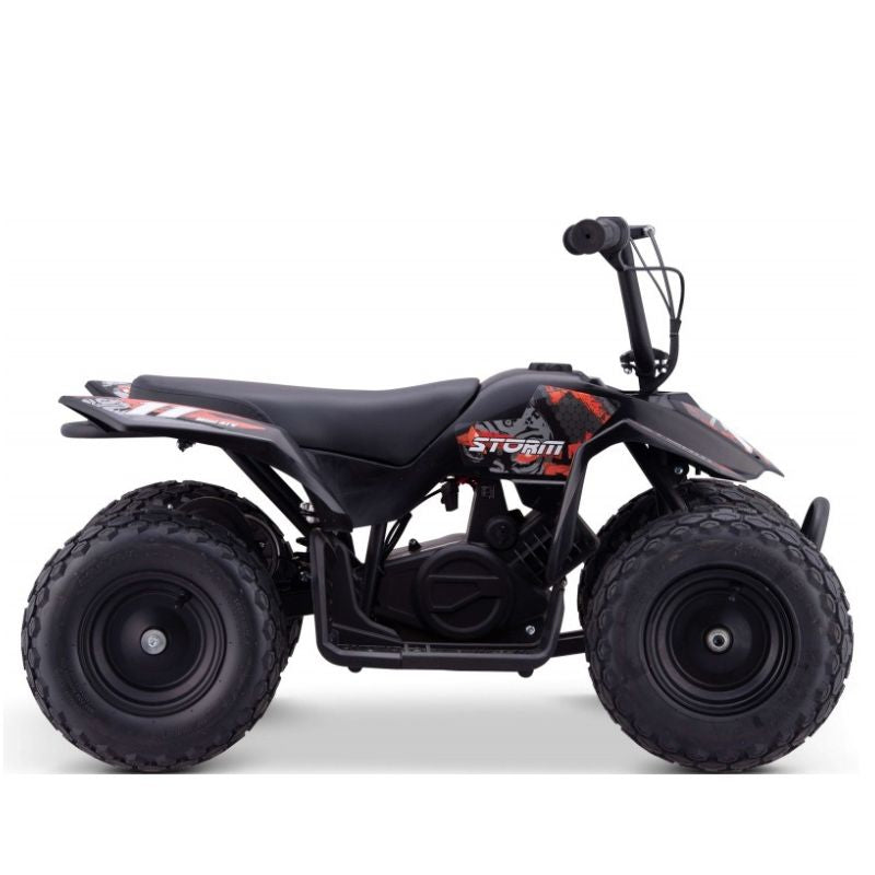 Black 250w Kids Mini Quad Bike on a white background side view