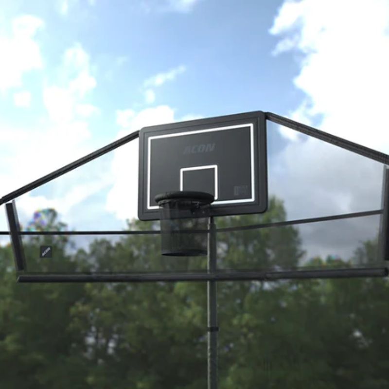 ACON Air Basketball Hoop with Back Net set up in trampoline at the garden