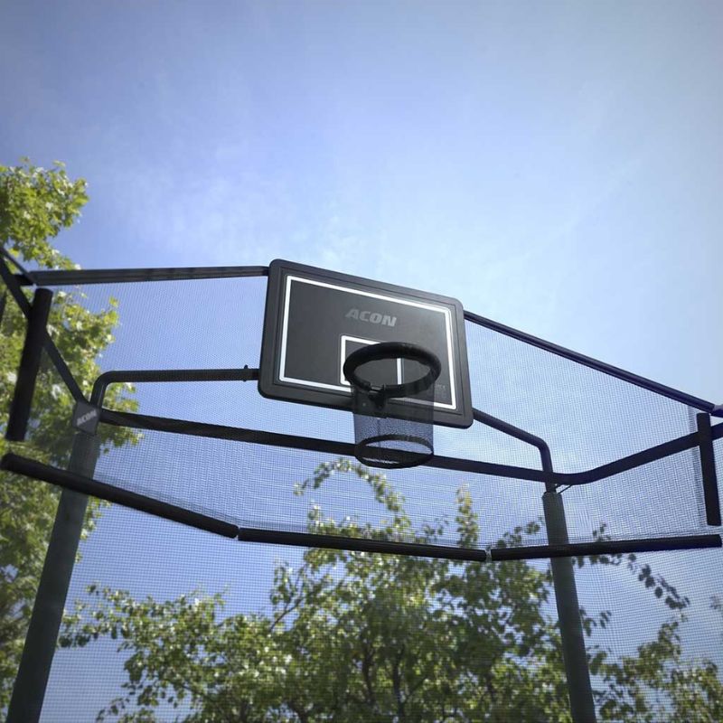 ACON HD Basketball Hoop with Back Net setup in a trampoline at the Garden