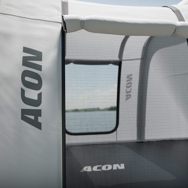 Close up of ACON Trampoline Tent showing its window net