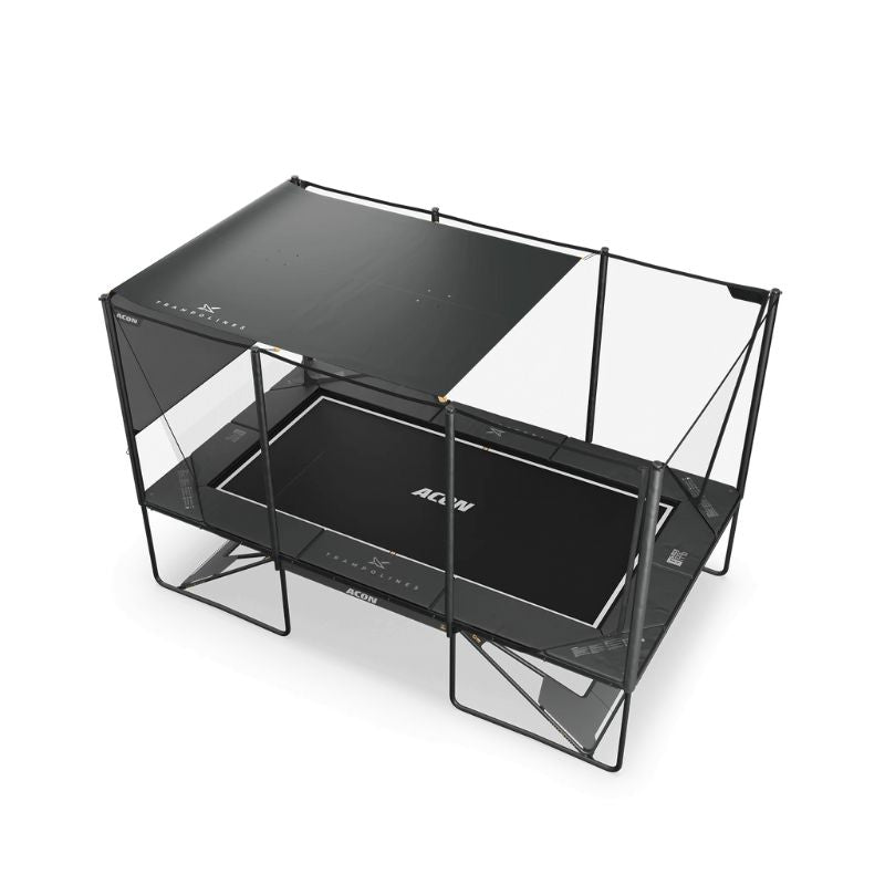 Acon X Shade set up on Acon X trampoline covering 2/3 of it.