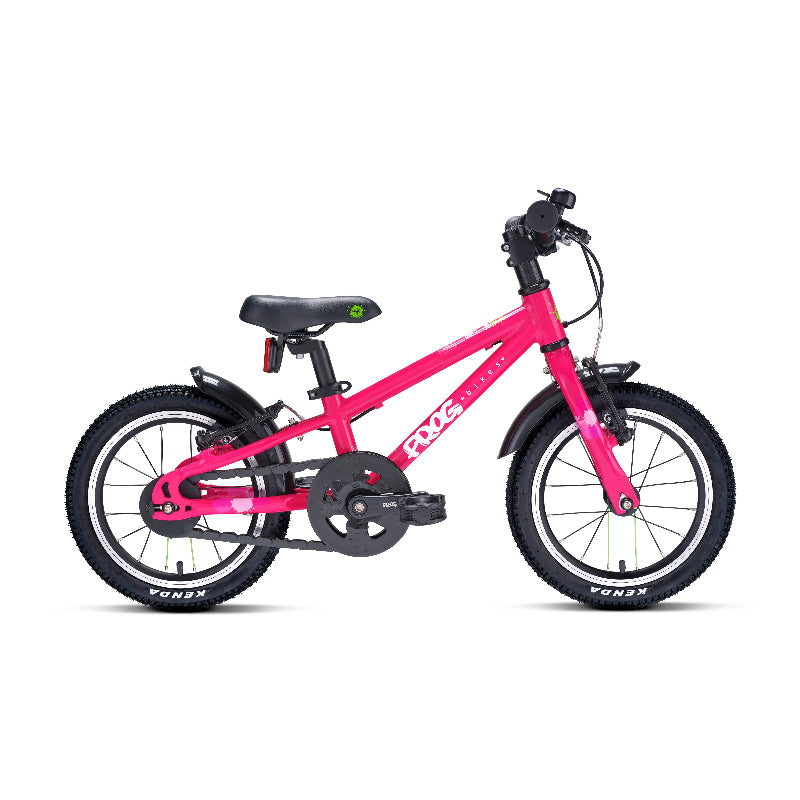 Frog 38 Pink children's bicycle with mudguard on a white background