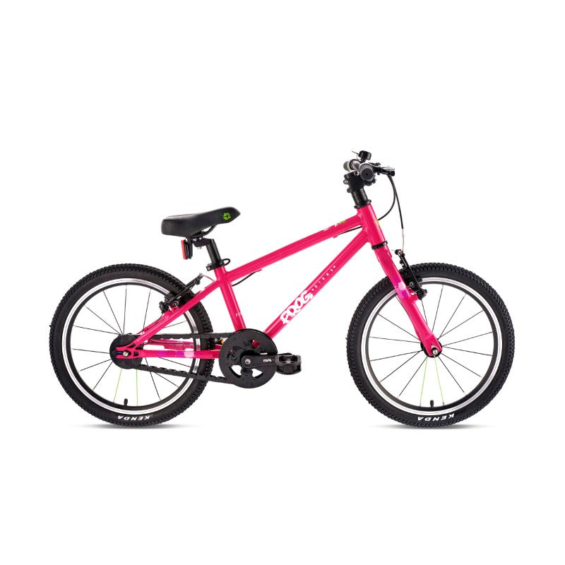 Pink children's bicycle with chainguard on a white background