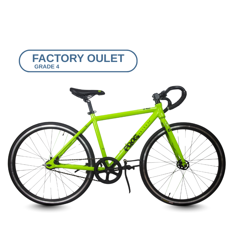 FrogTrack67 Green bicycle on a transparent background with 'Factory Outlet' label.