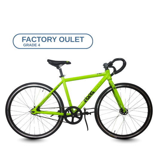 FrogTrack67 Green bicycle on a transparent background with 'Factory Outlet' label.