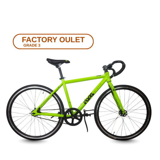 Frog Track 70 Green bicycle with 'Factory Outlet Grade 3' label on a transparent background