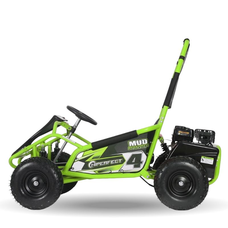 Green 100cc Mud Monster go-kart on a white background