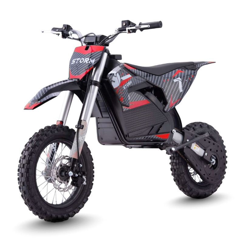 Red Kids 1200w Electric Dirt Bike with transparent background