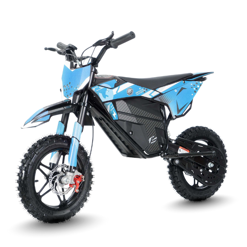 Kids 800w 36v Blue Electric Dirt Bike with transparent background