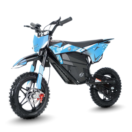 Kids 800w 36v Blue Electric Dirt Bike with transparent background