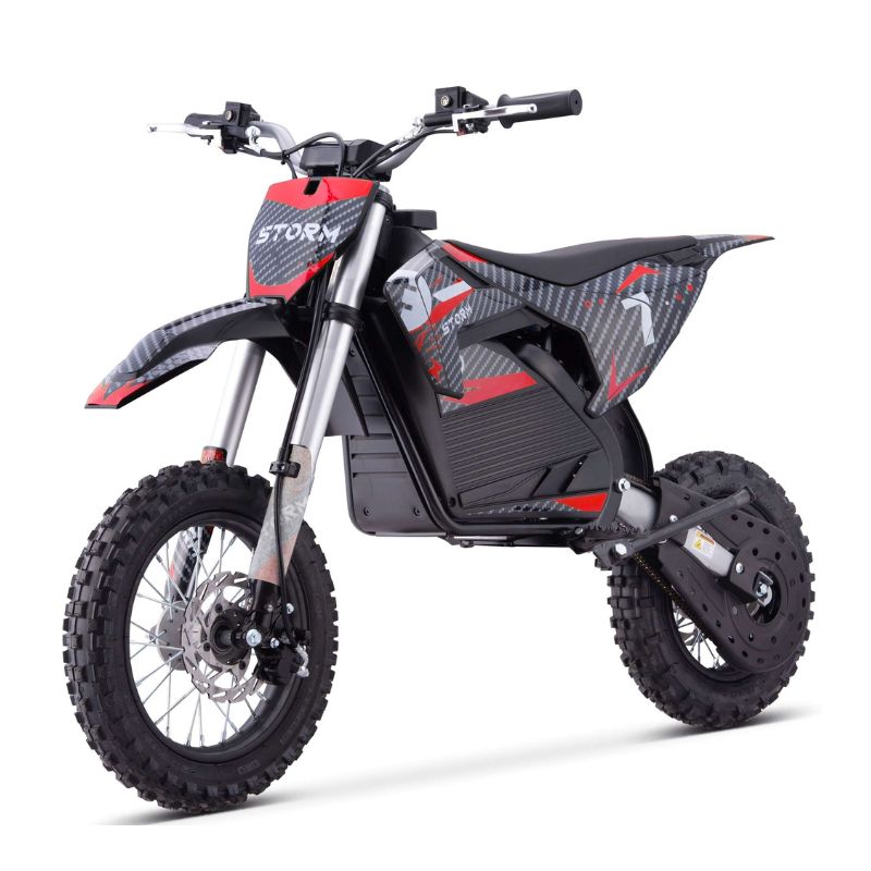 Red Kids 1200w Electric Dirt Bike on a white background