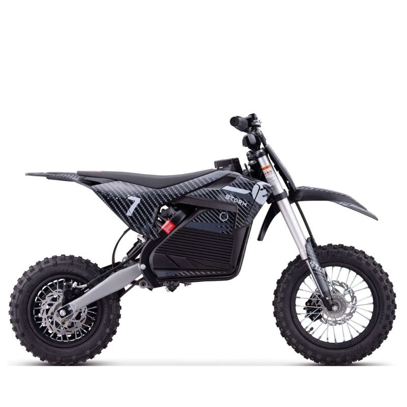 Grey Kids 1200w Electric Dirt Bike on a white background side view