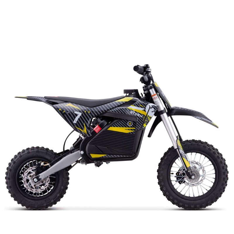 Yellow Kids 1200w Electric Dirt Bike on a white background side view