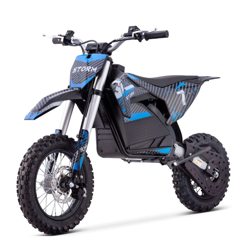 Blue Kids 1200w Electric Dirt Bike on a white background