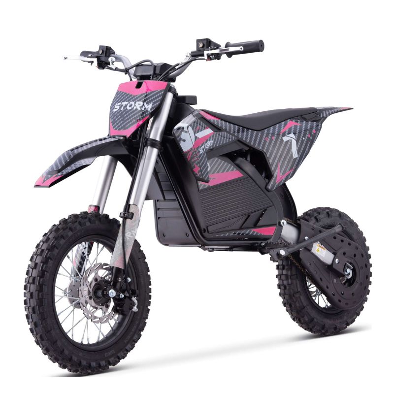 Pink Kids 1200w Electric Dirt Bike on a white background