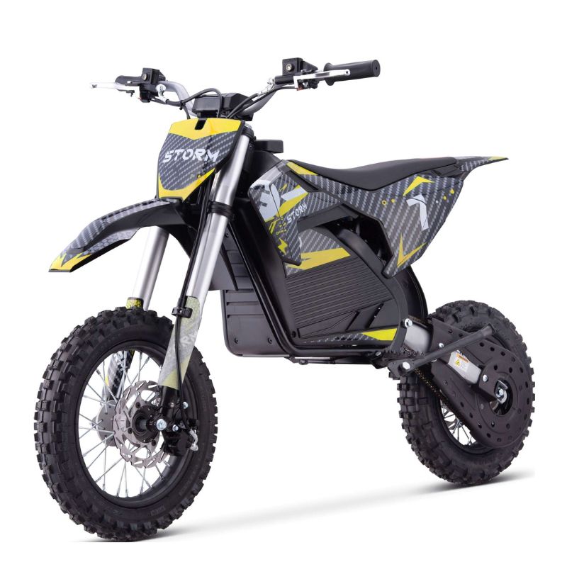 Yellow Kids 1200w Electric Dirt Bike on a white background