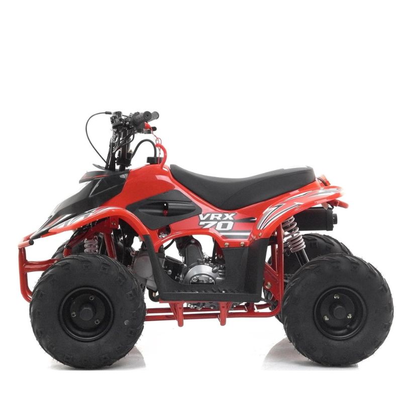 Kids 70cc VRX70 Quad Bike red on a white background side View - Facing Left