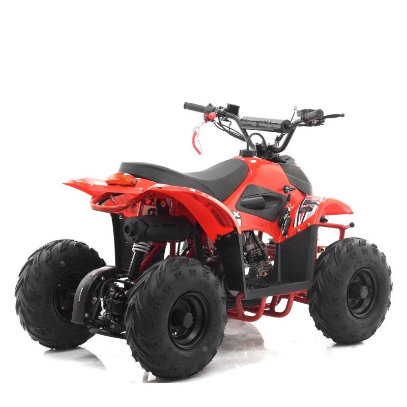 Kids 70cc VRX70 Quad Bike red on a white background Back View - Facing Right