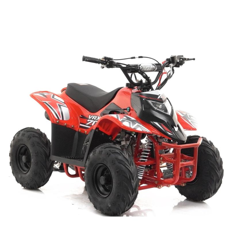 Kids 70cc VRX70 Quad Bike red on a white background Front View - Facing Right