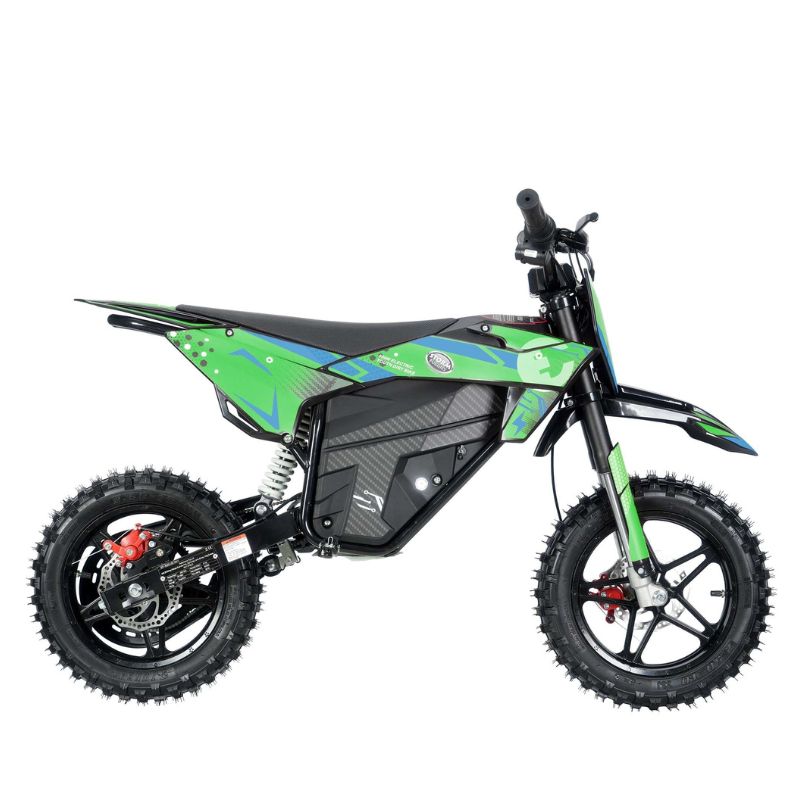Kids 800w 36v Green Electric Dirt Bike on a white background side view