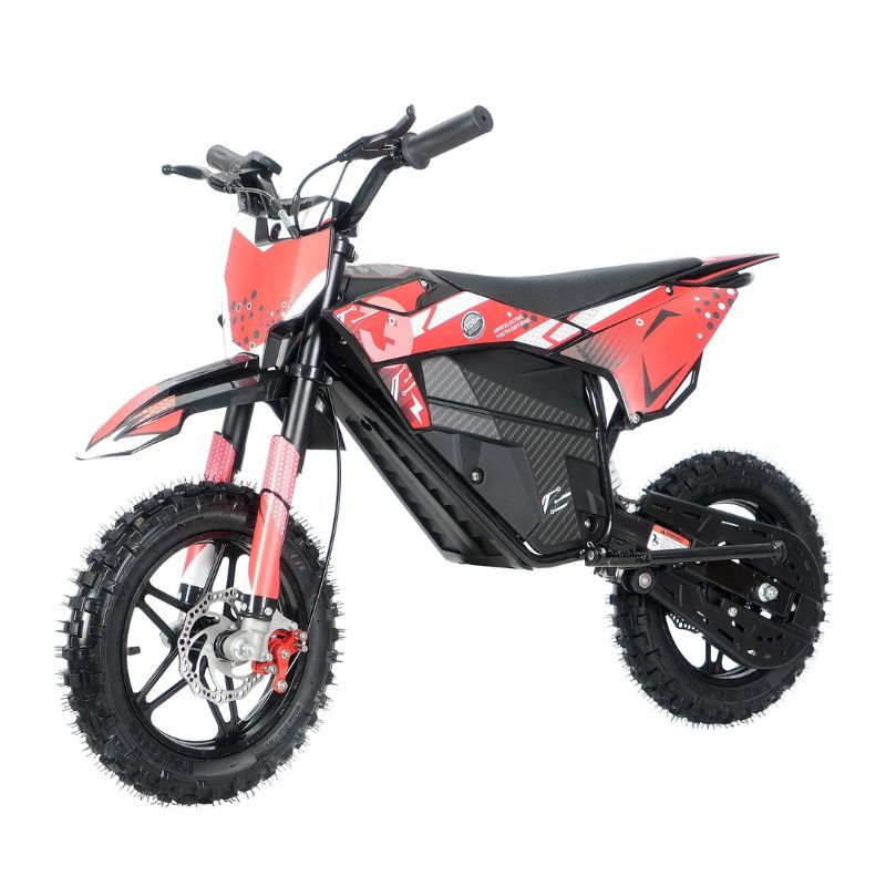 Kids 800w 36v Red Electric Dirt Bike on a white background