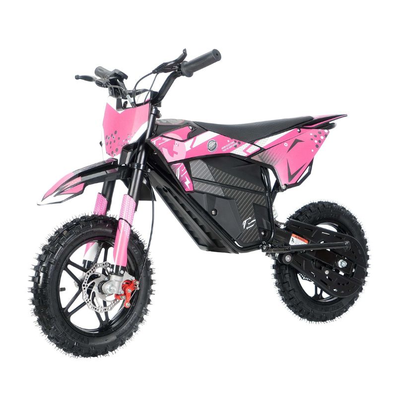 Kids 800w 36v Pink Electric Dirt Bike on a white background