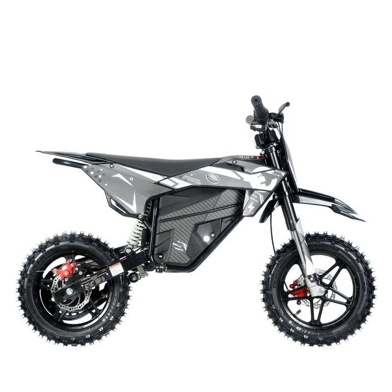 Kids 800w 36v Grey Electric Dirt Bike on a white background side view