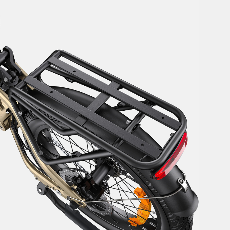 Close up of Engwe L20 3.0 Pro showing it's bicycle rack 