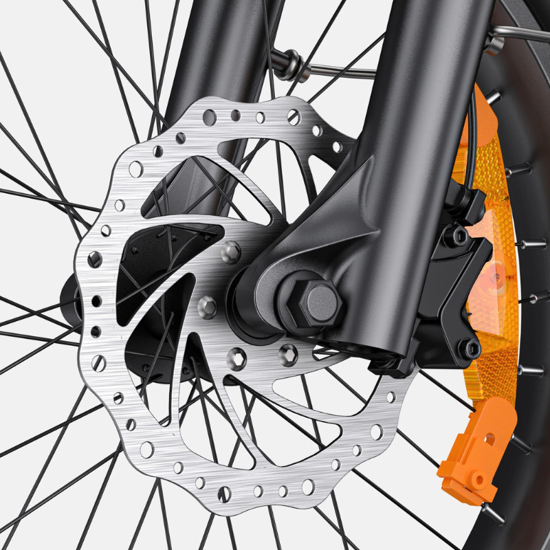 Close-up of Engwe L20 3.0 Pro disc brake system 