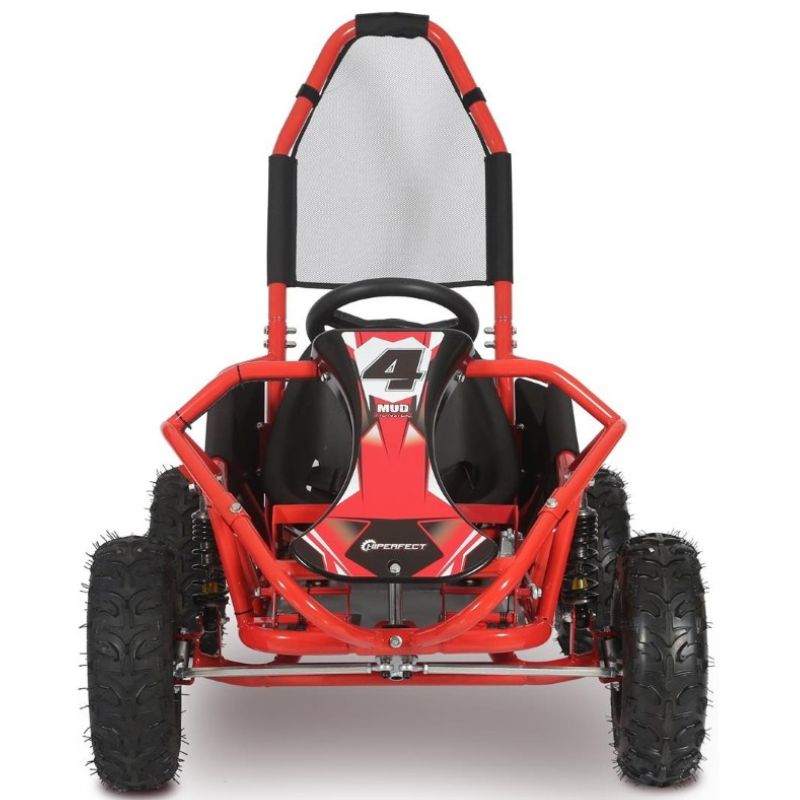 Red 100cc Mud Monster go-kart on a white background front view
