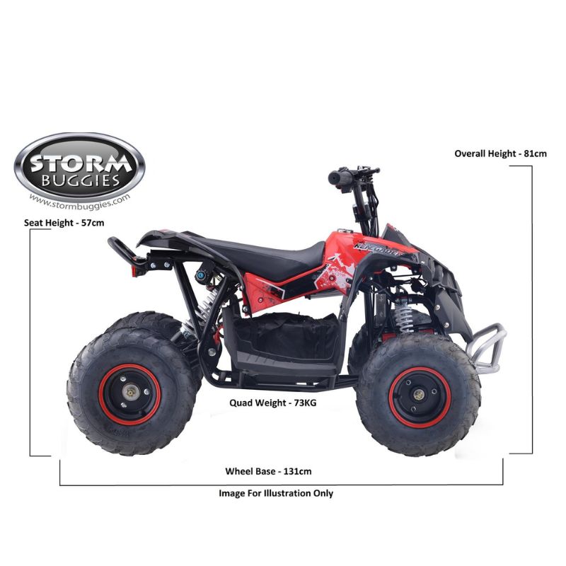 Height Specifications of Renegade Ranger 1200w Kids Electric Quad Bike Red on a White Background