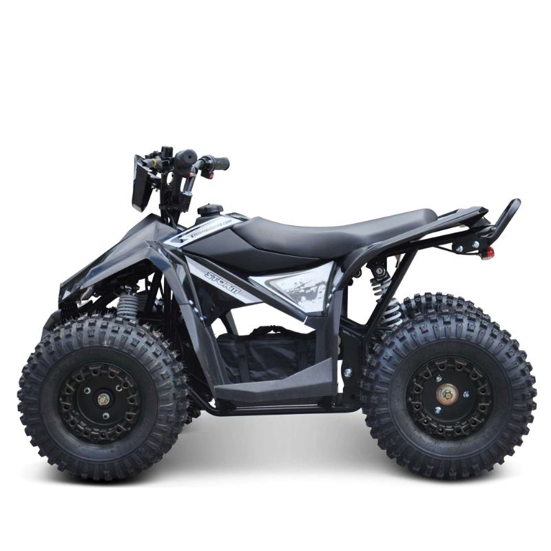 Renegade Ranger 1200w Kids Electric Quad Bike Black on a White Background Side View