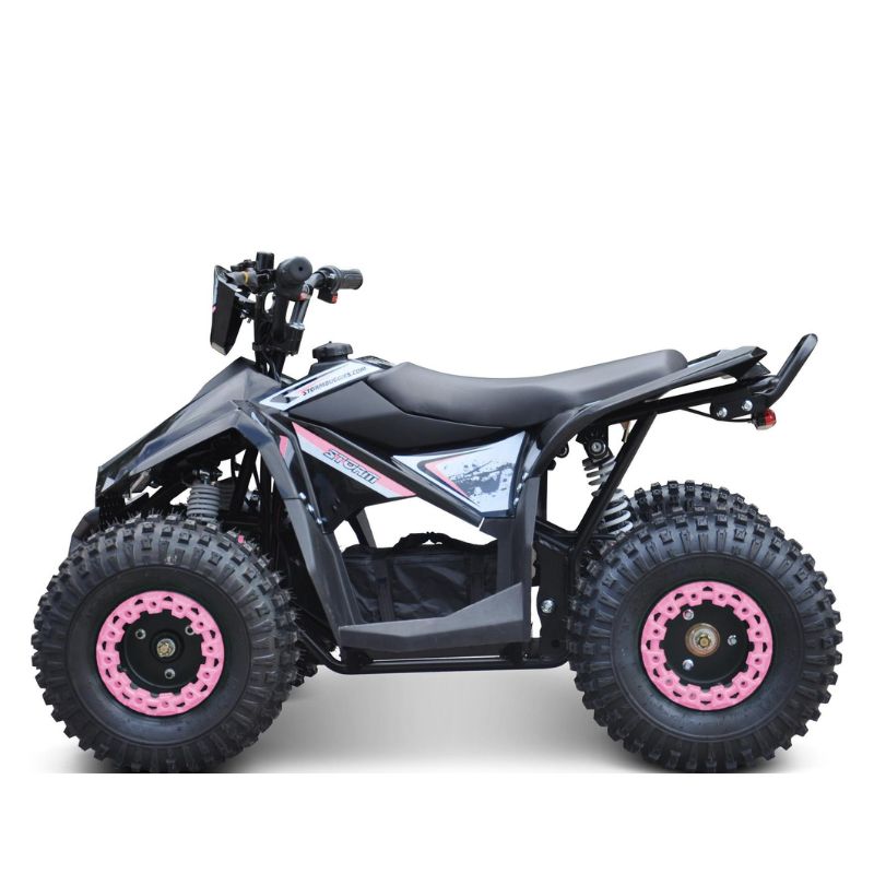 Renegade Ranger 1200w Kids Electric Quad Bike Pink on a White Background Side View