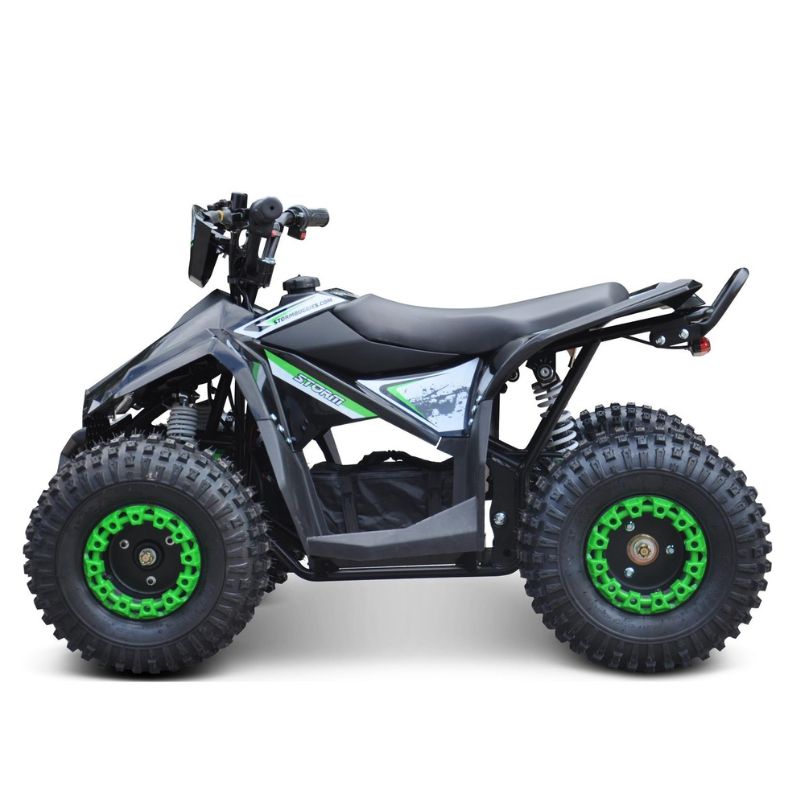 Renegade Ranger 1200w Kids Electric Quad Bike Green on a White Background Side View