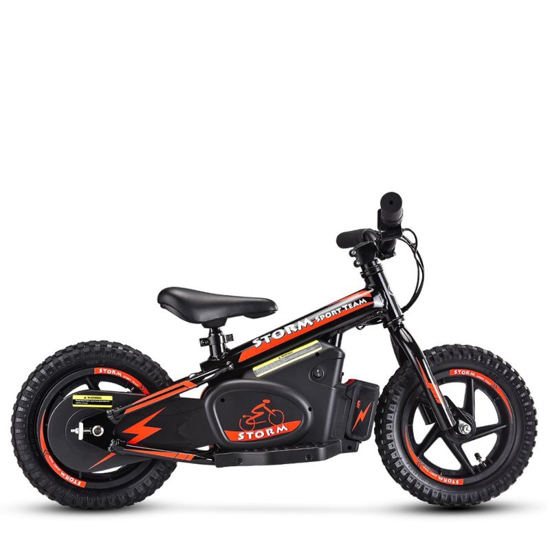 Black Storm Kids 100w Electric Motorbike on a white background side view