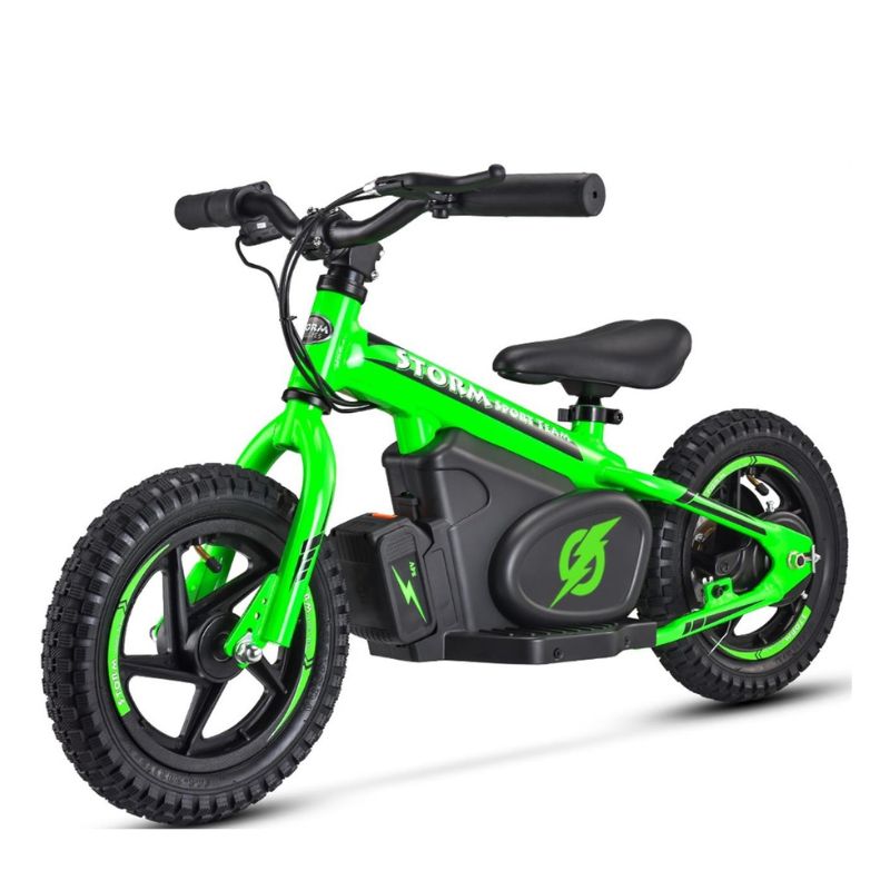 Green Storm Kids 100w Electric Motorbike on a white background