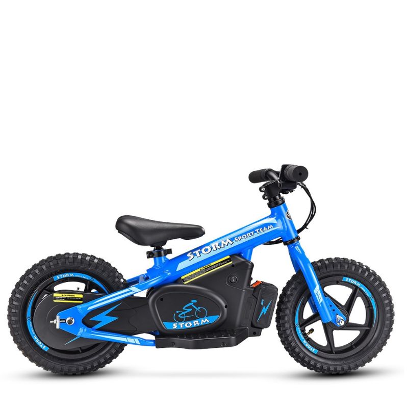 Blue Storm Kids 100w Electric Motorbike on a white background side view