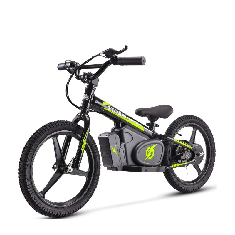 Black Storm Kids 170w Electric Balance Bike on a white background