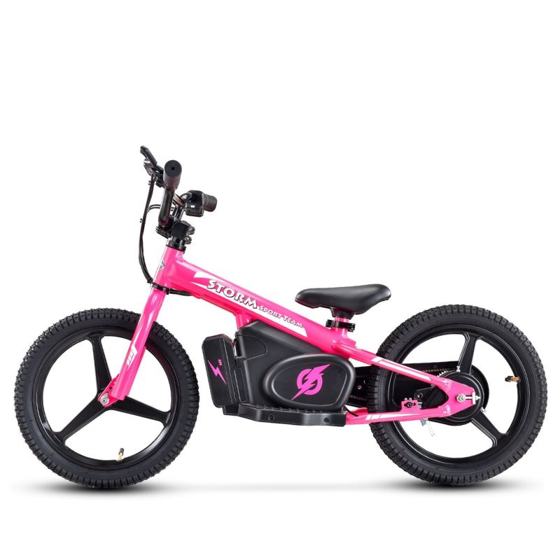 Pink Storm Kids 170w Electric Balance Bike on a white background side view