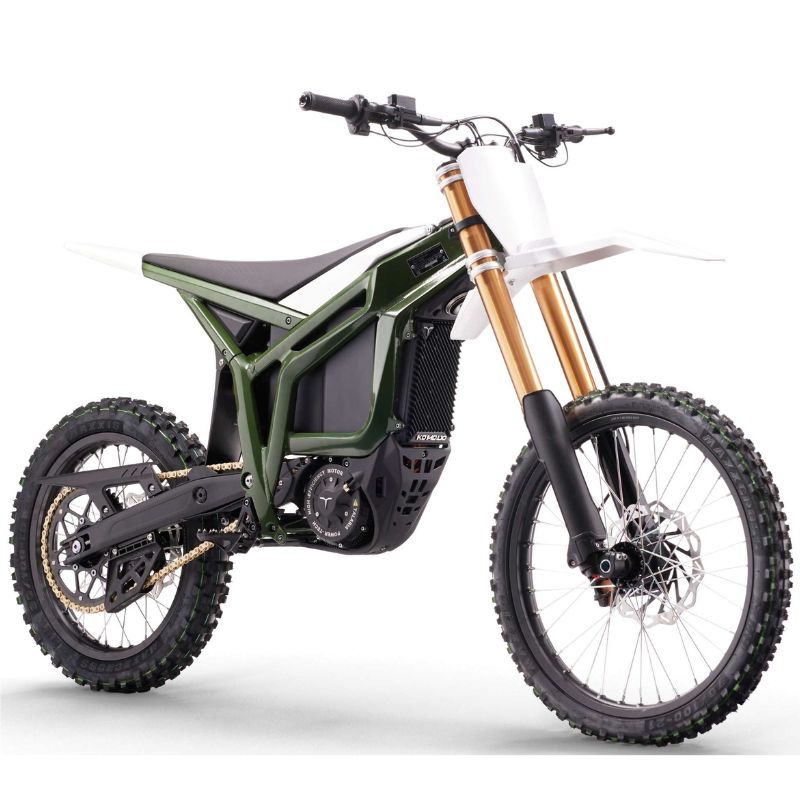 Green Talaria Komodo 32kwElectric MX Off Road Dirt Bike on a white background